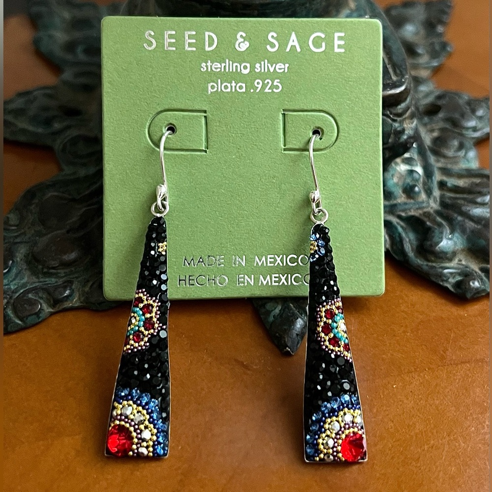 Seed n Sage NWT 925 Sterling mosaic design multicolored beaded dangling …